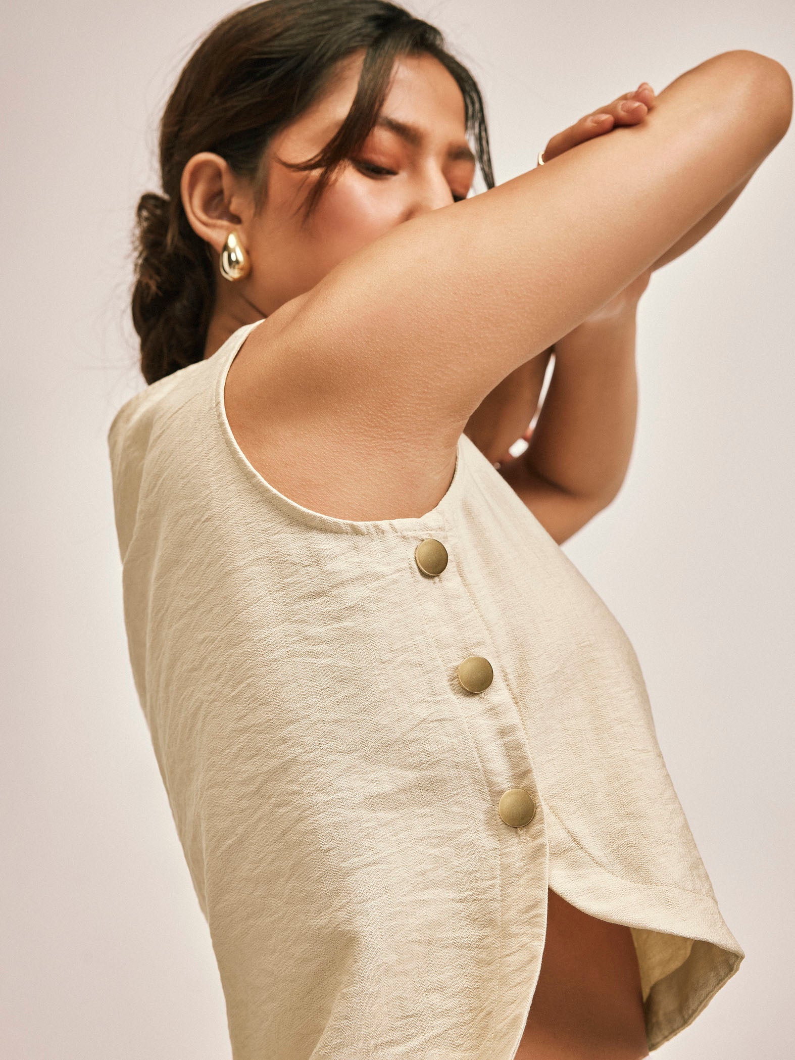 Beige Side Buttoned Tank Top