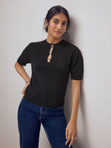 Black Button Detail Knit Top