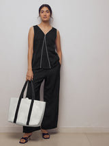 Black Contrast Piping Godet Top