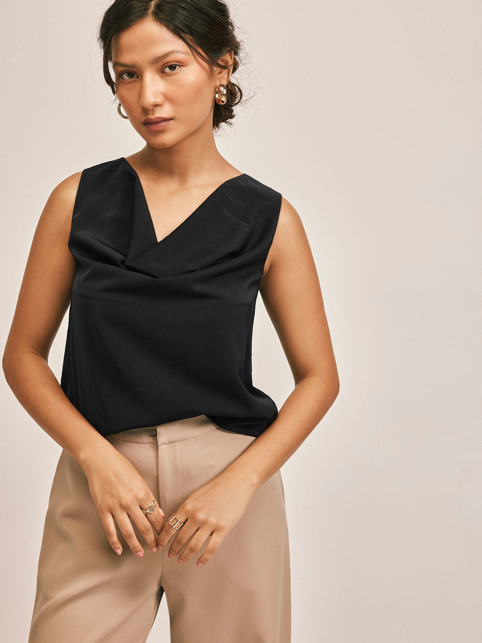 Russo Backless Cowl Neck Top - Black