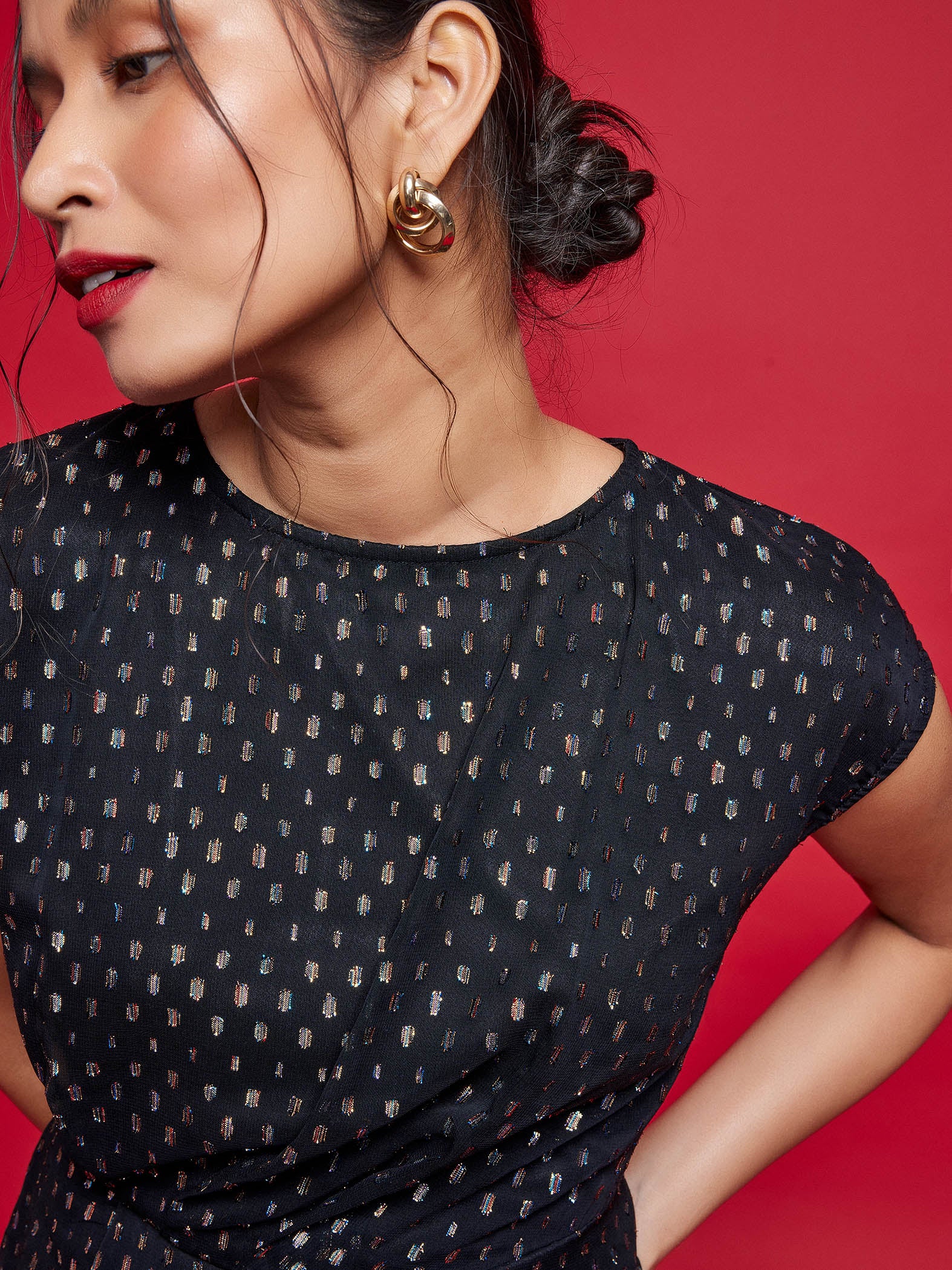 Black Dobby Peplum Top