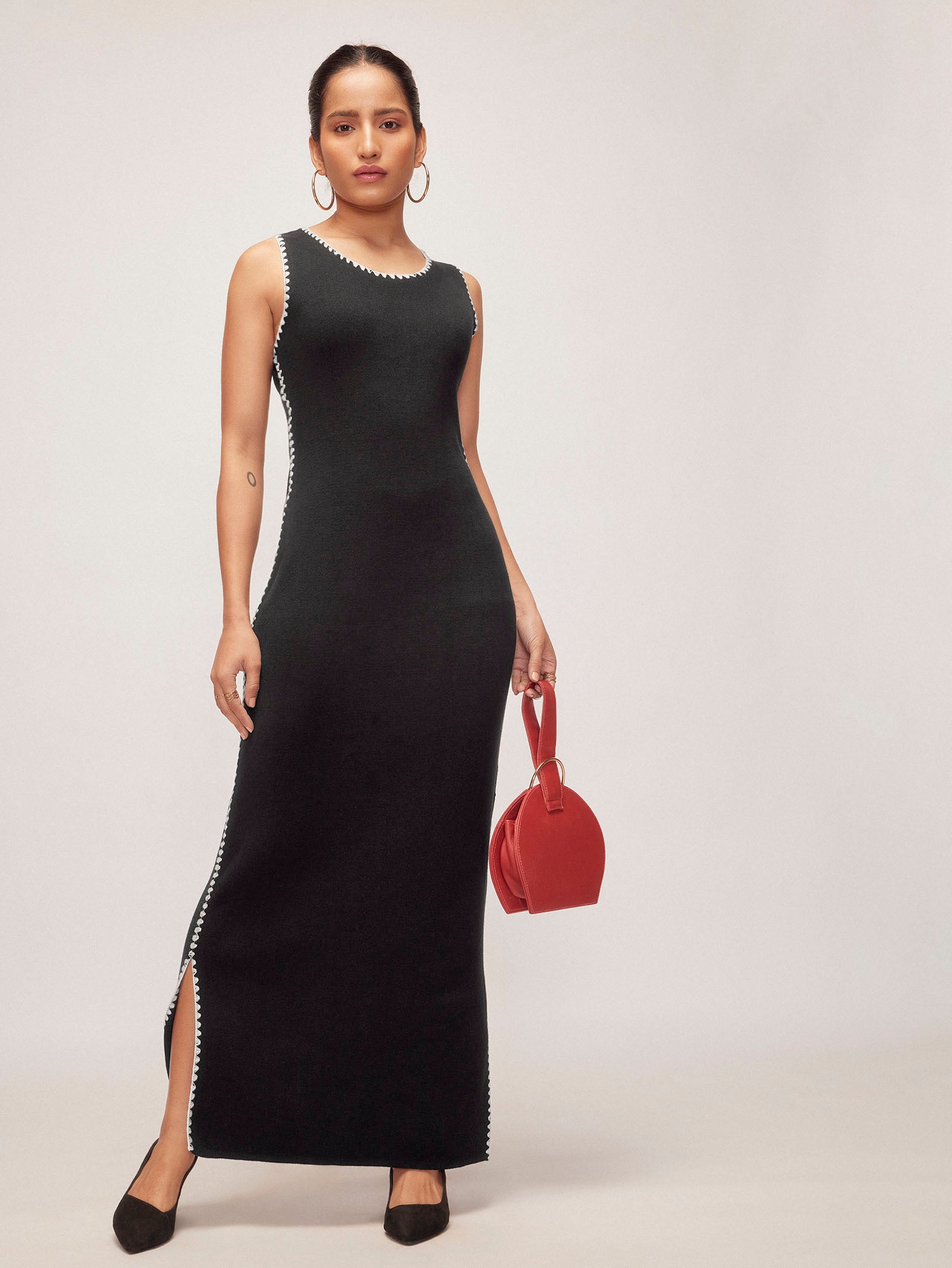 Black Knit Contrast Detail Dress