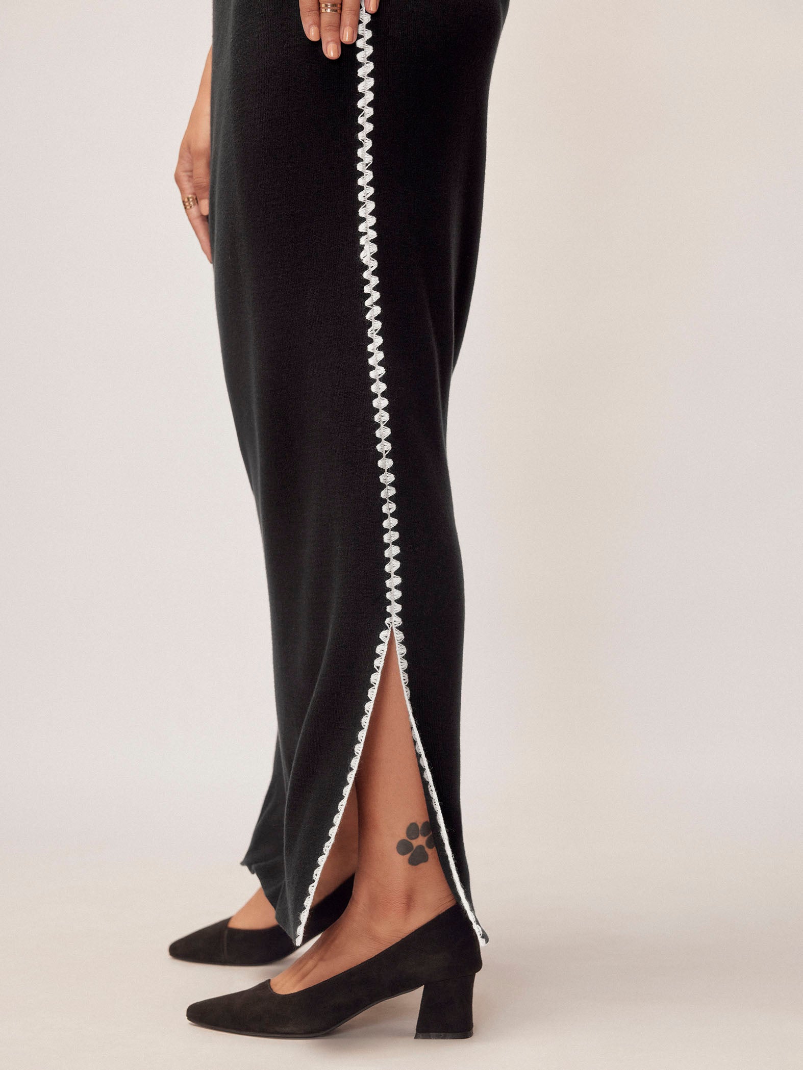 Black Knit Contrast Detail Dress
