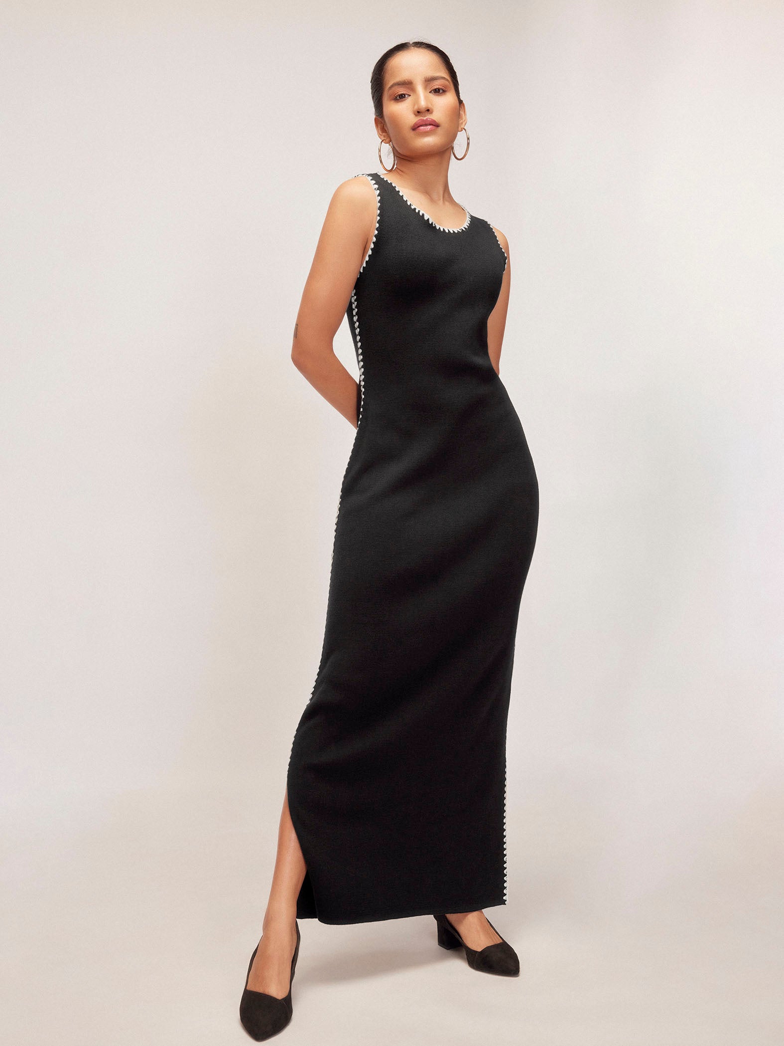 Black Knit Contrast Detail Dress