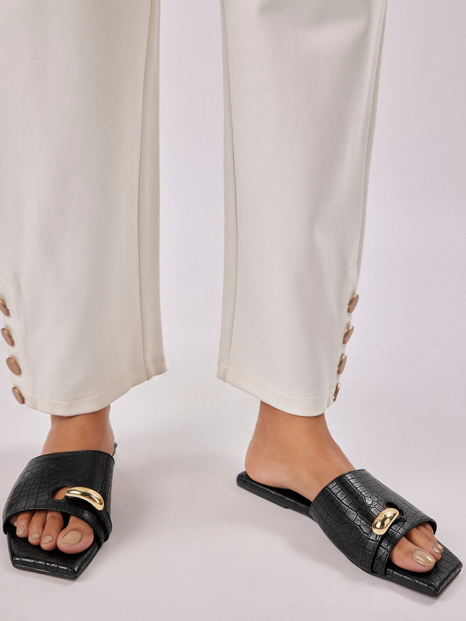 Black Textured Gold Toe Ring Flats
