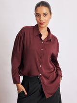 Burgundy Hammered Satin Shirt