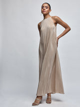 Champagne Pleated Halter Dress