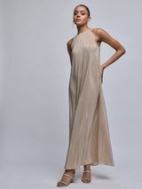 Champagne Pleated Halter Dress