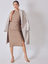 Cocoa Striped Ruched Midi Dress