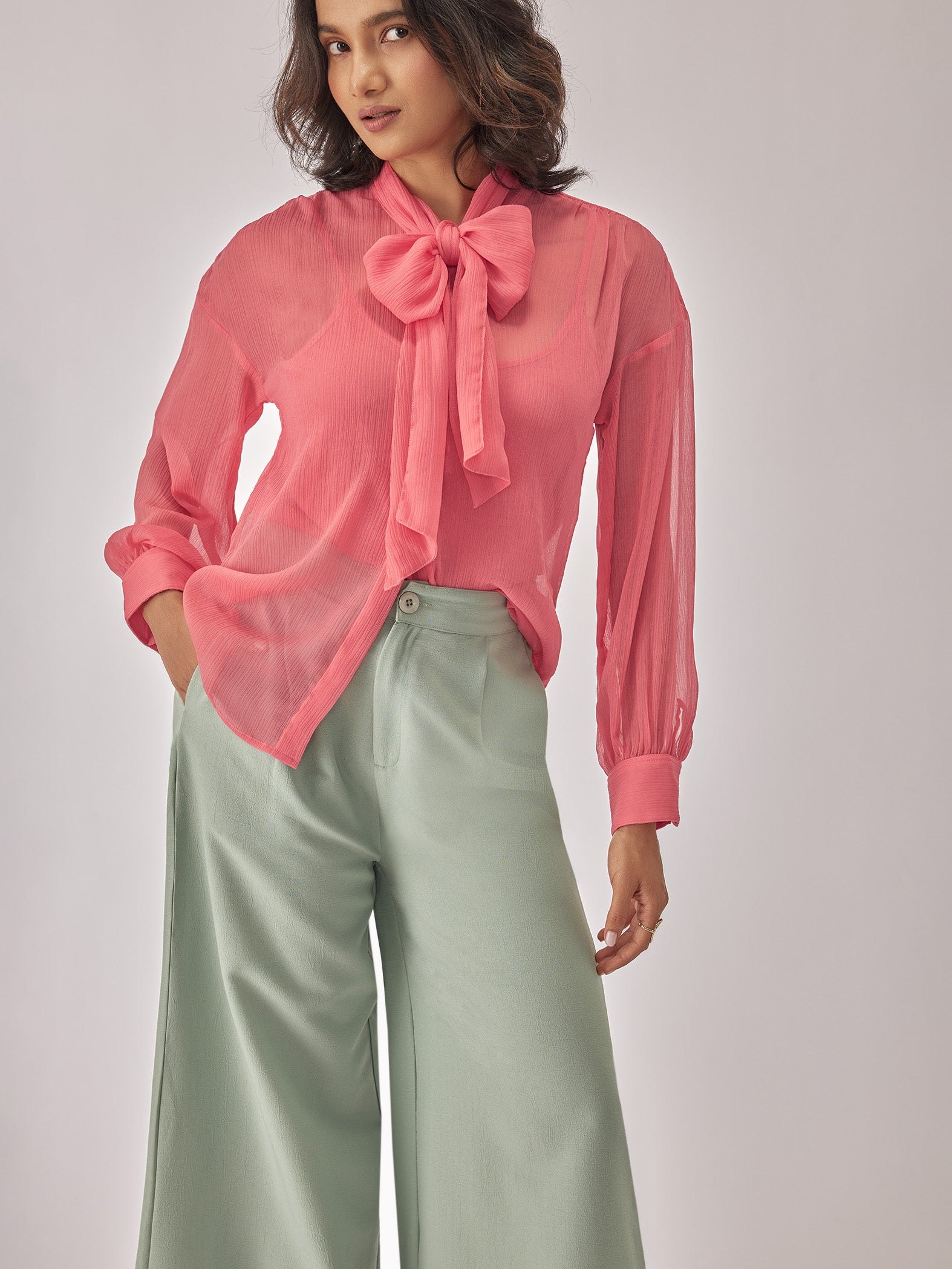 Deep Rose Chiffon Pussybow Top