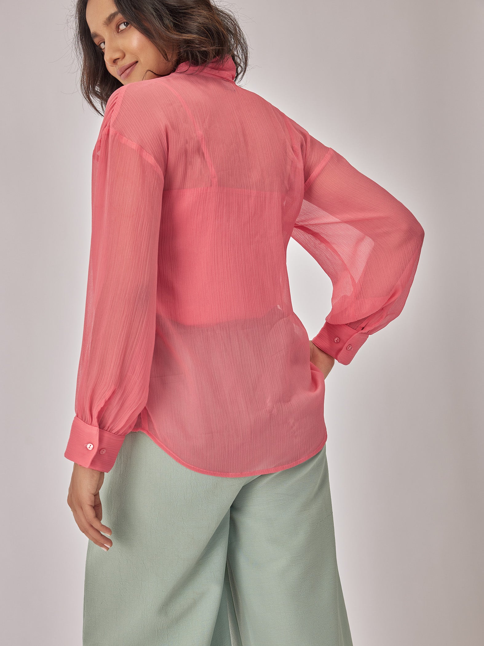 Deep Rose Chiffon Pussybow Top