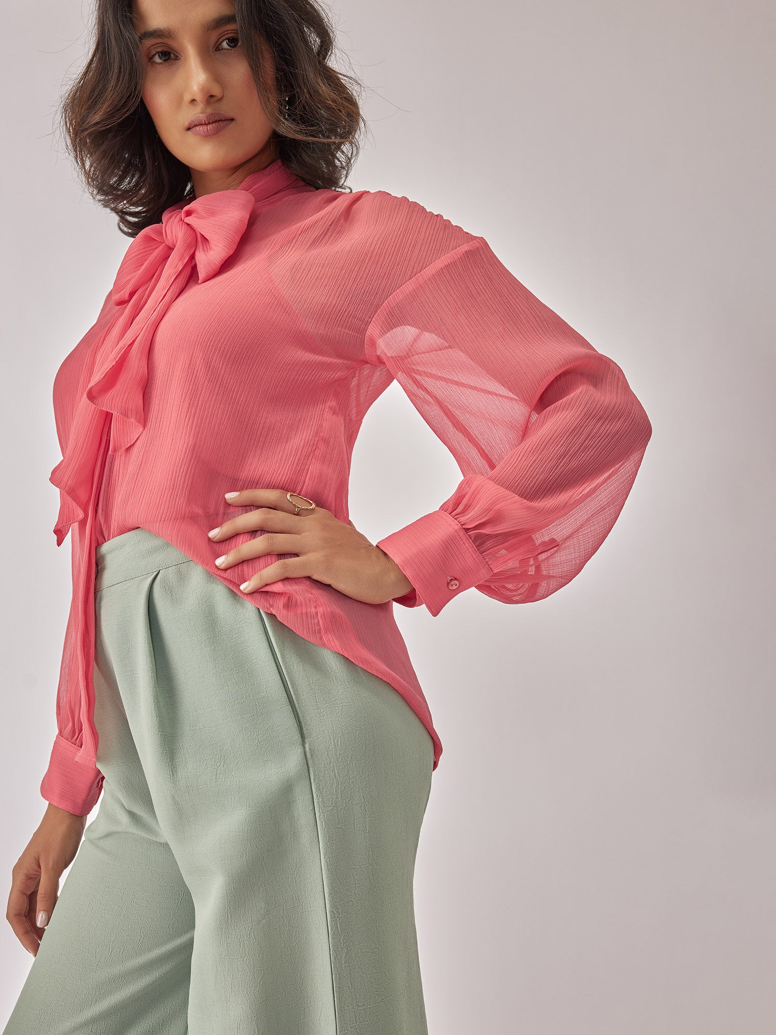 Deep Rose Chiffon Pussybow Top