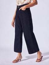 Denim Pintuck Wide Leg Pants