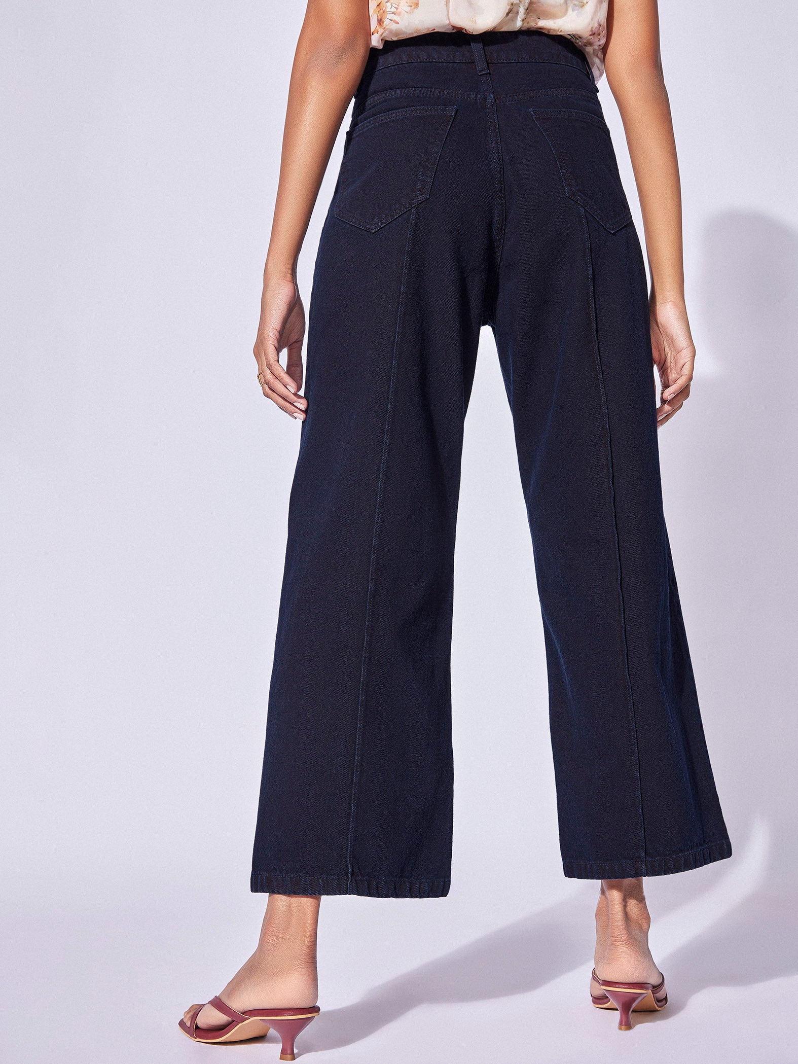 Denim Pintuck Wide Leg Pants