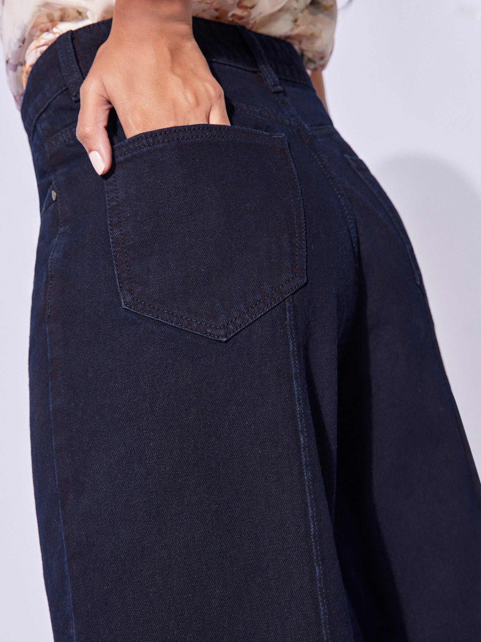 Denim Pintuck Wide Leg Pants