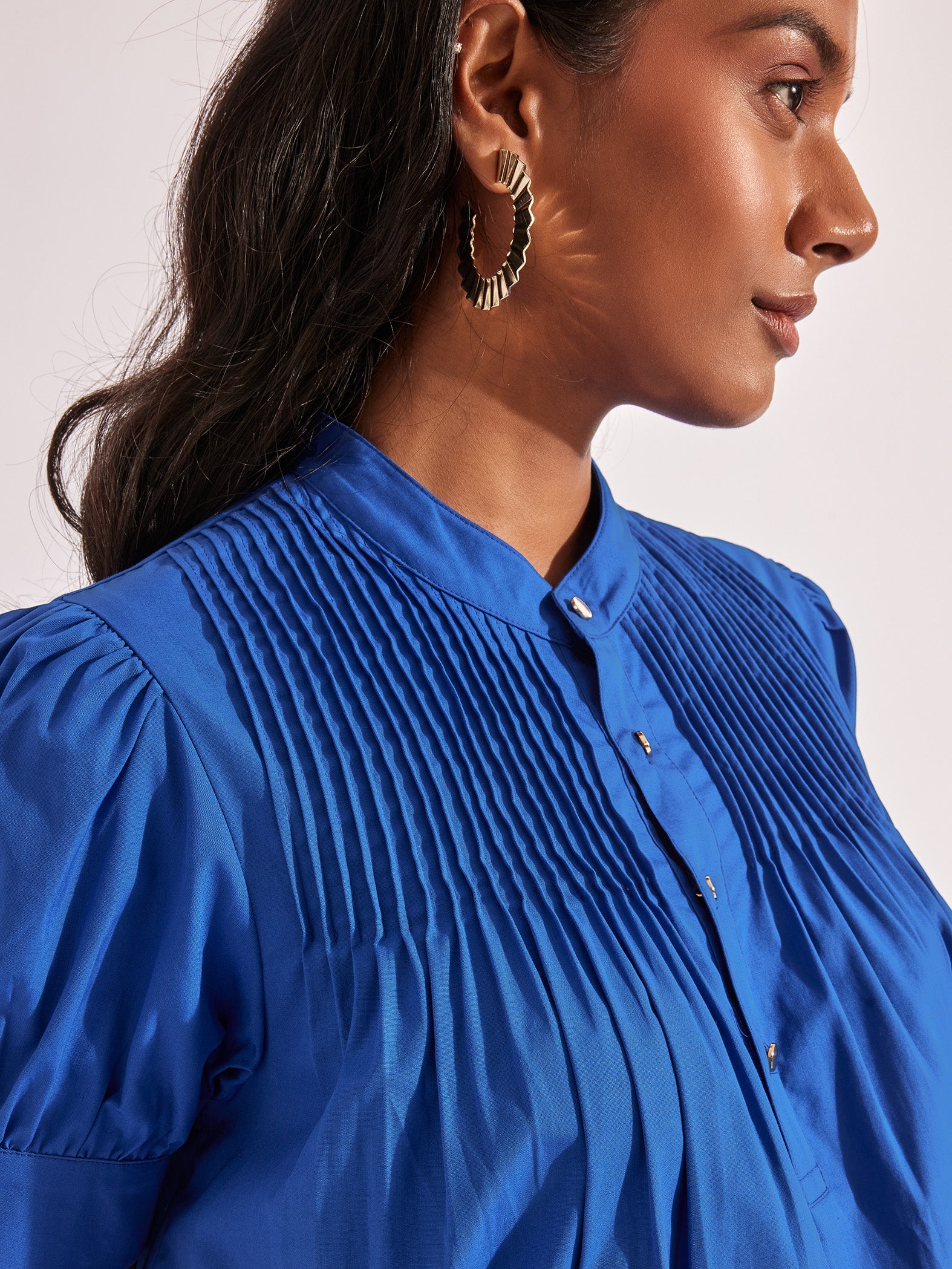Electric Blue Pintuck Mini Dress
