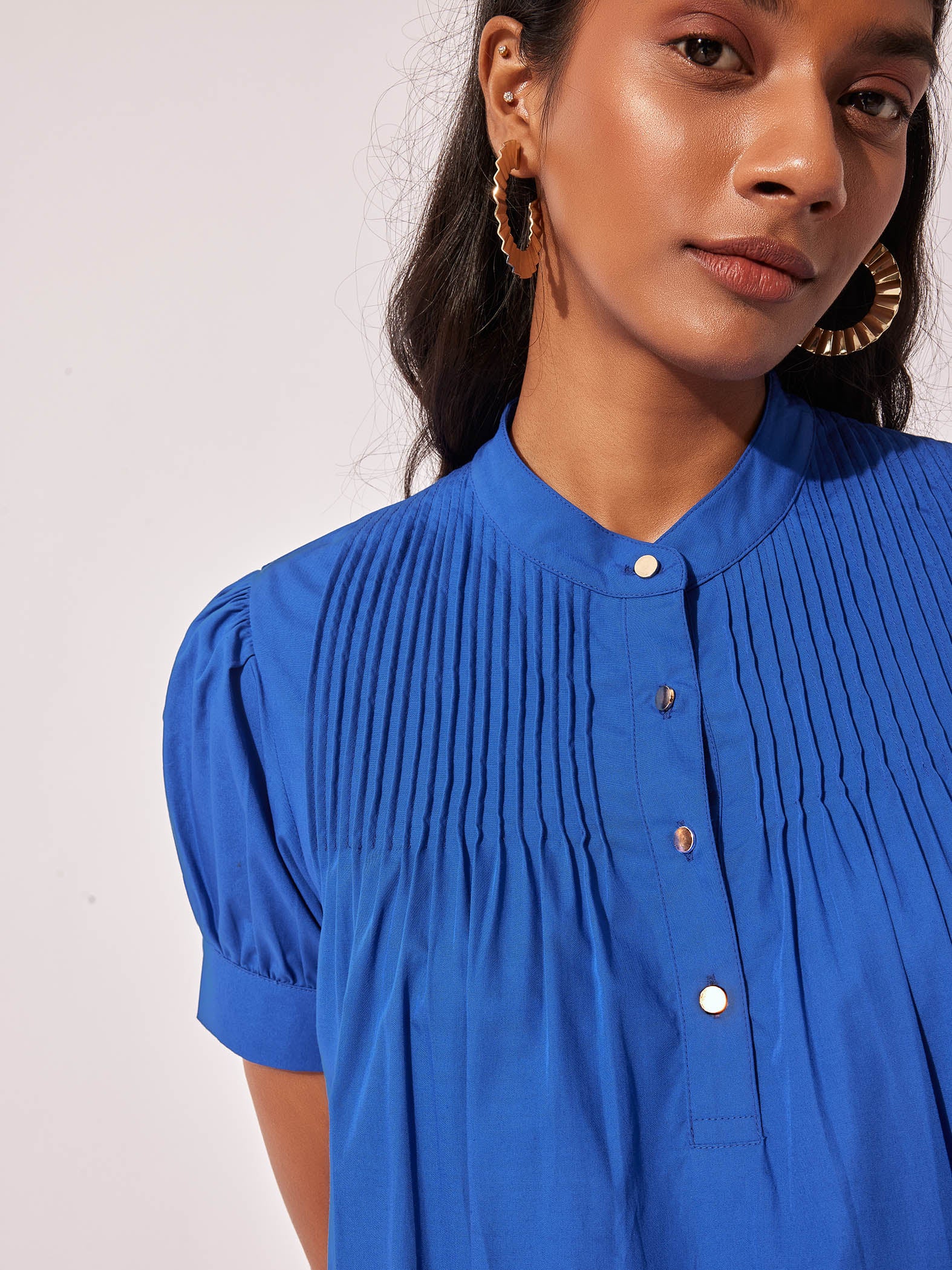 Electric Blue Pintuck Mini Dress