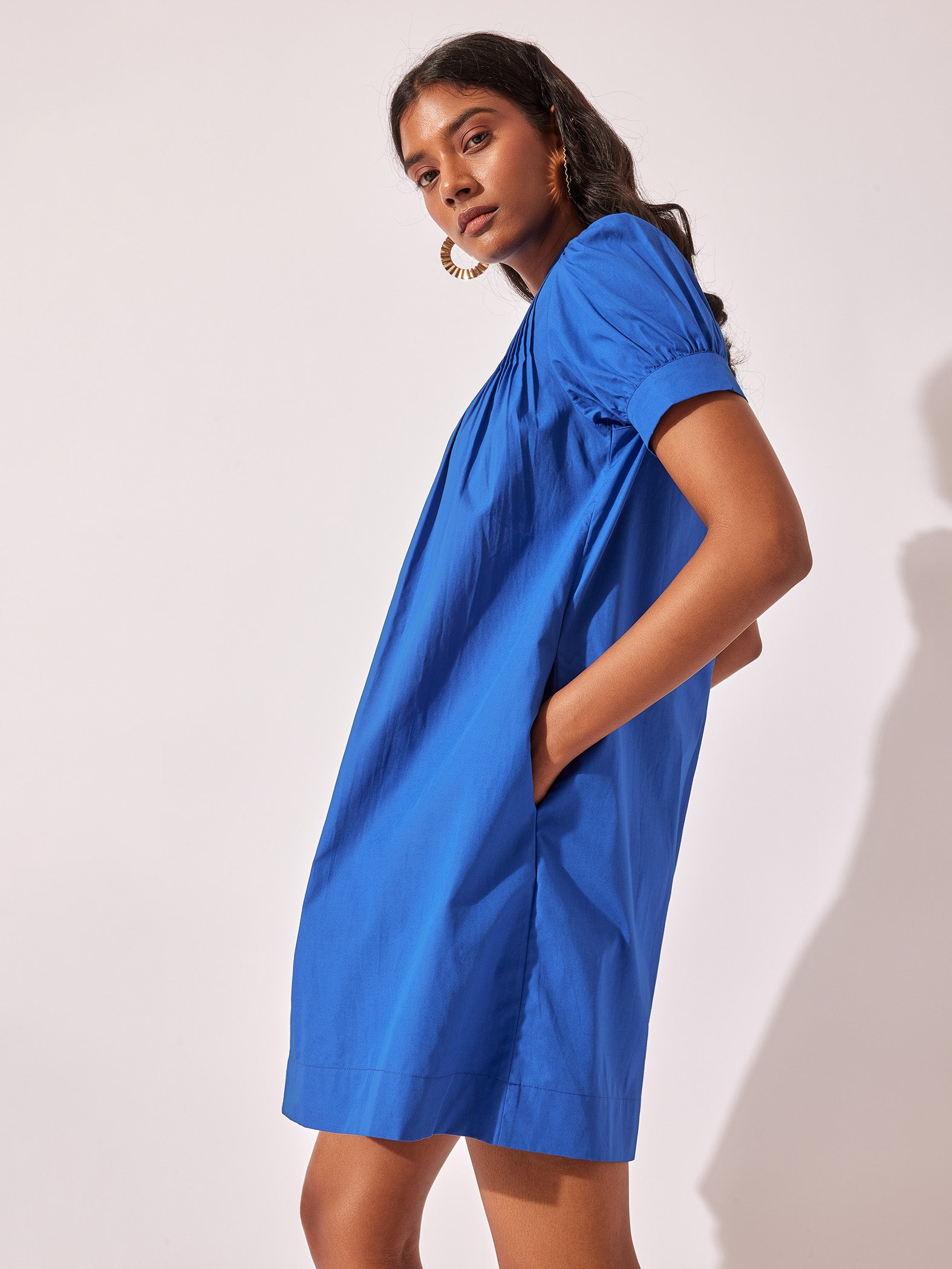 Electric Blue Pintuck Mini Dress
