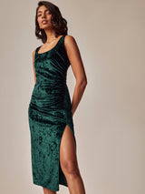 Emerald Velvet Gathered Dress