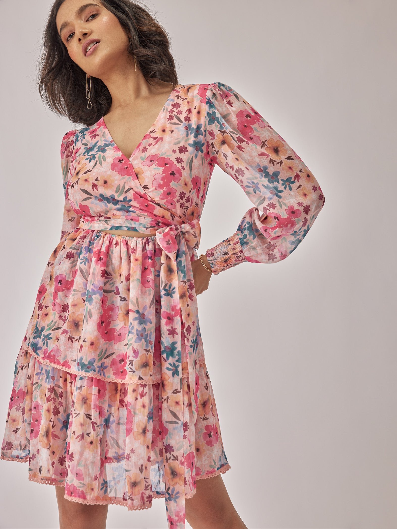Floral Chiffon Tiered Dress