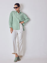Green Striped Embroidered Shirt