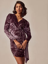 Lilac Velvet Overlap Drape Dress
