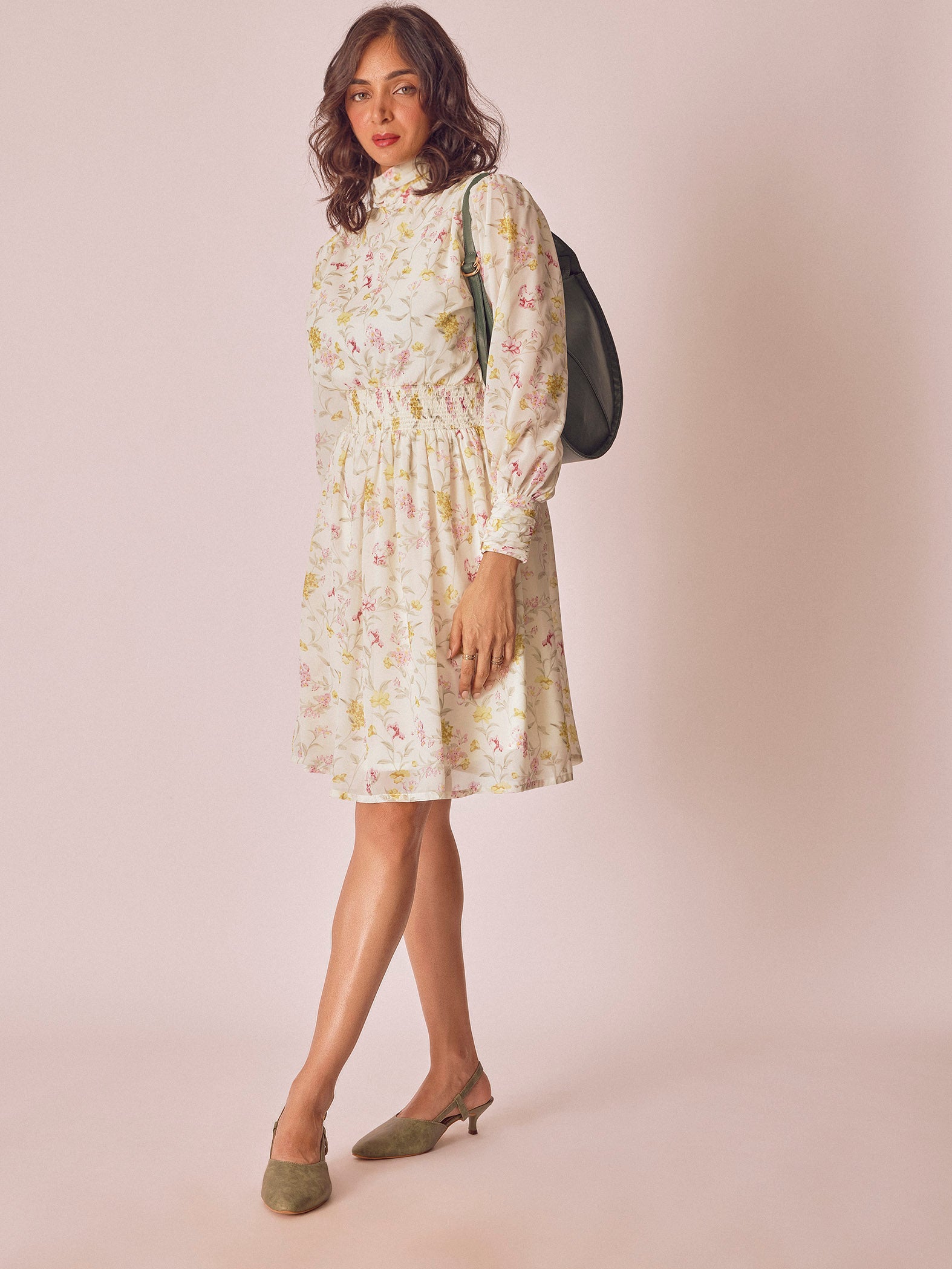Marigold Floral High Neck Dress