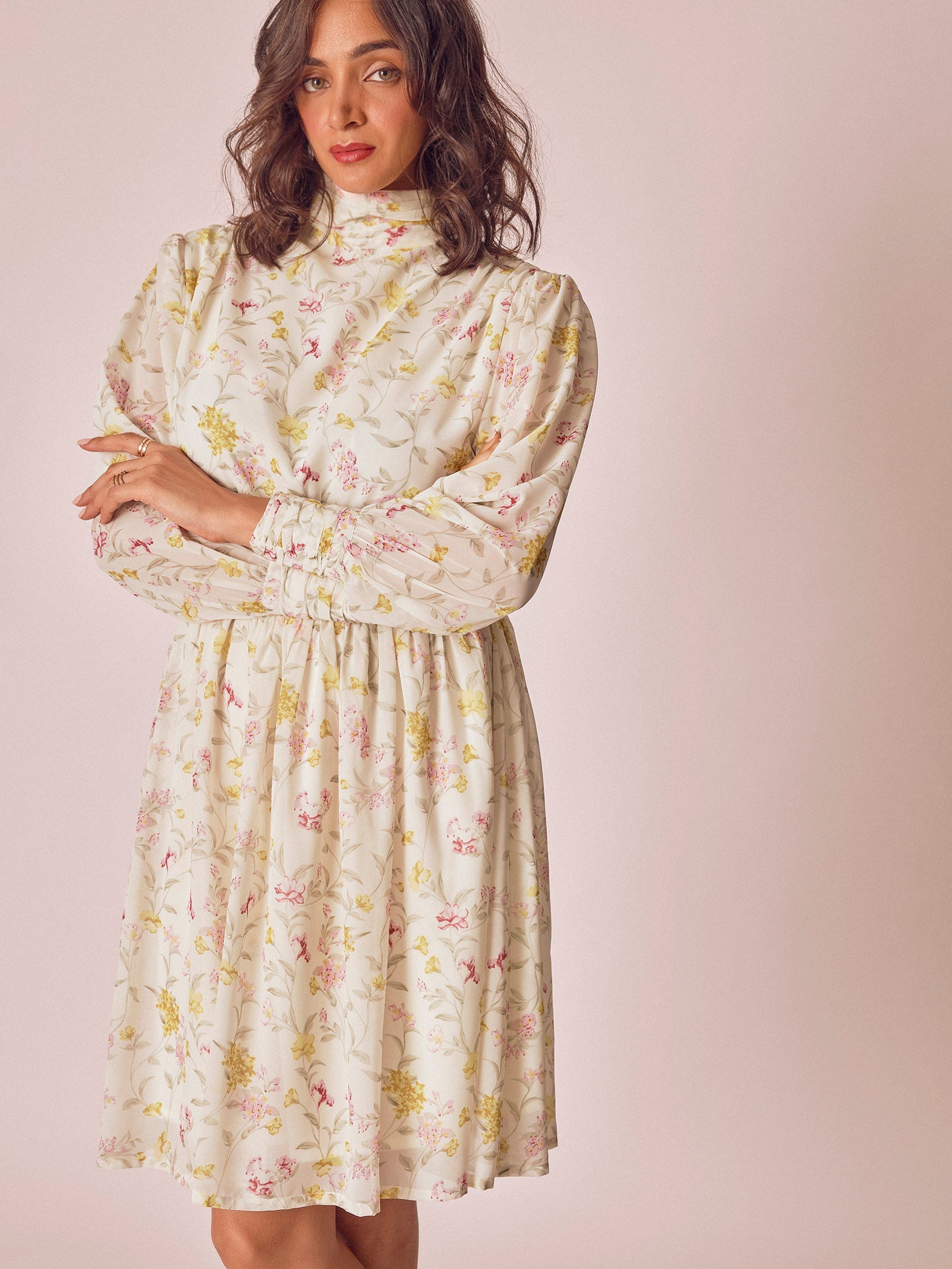 Marigold Floral High Neck Dress