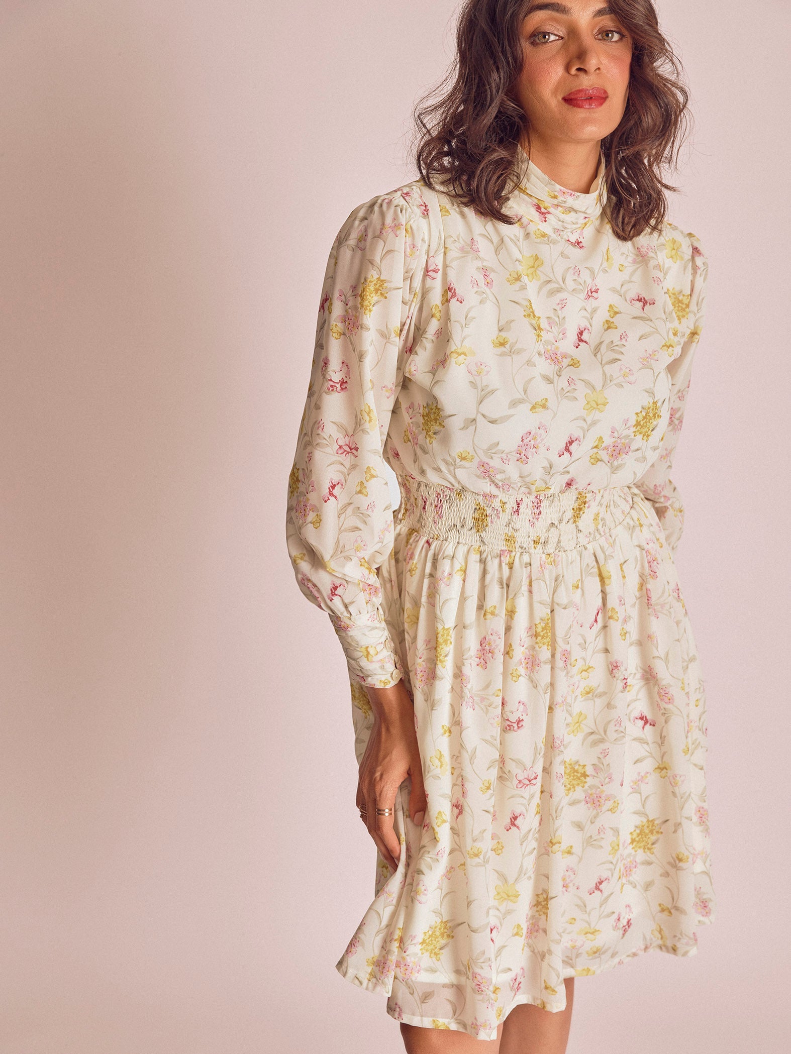 Marigold Floral High Neck Dress