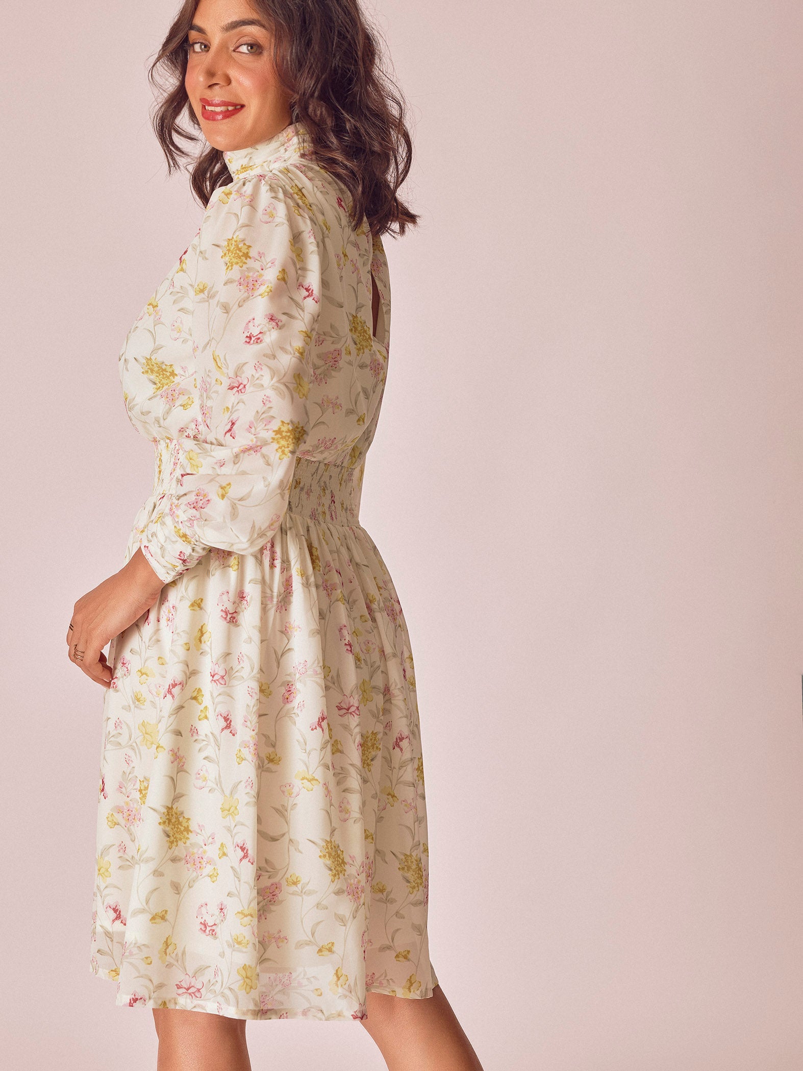 Marigold Floral High Neck Dress