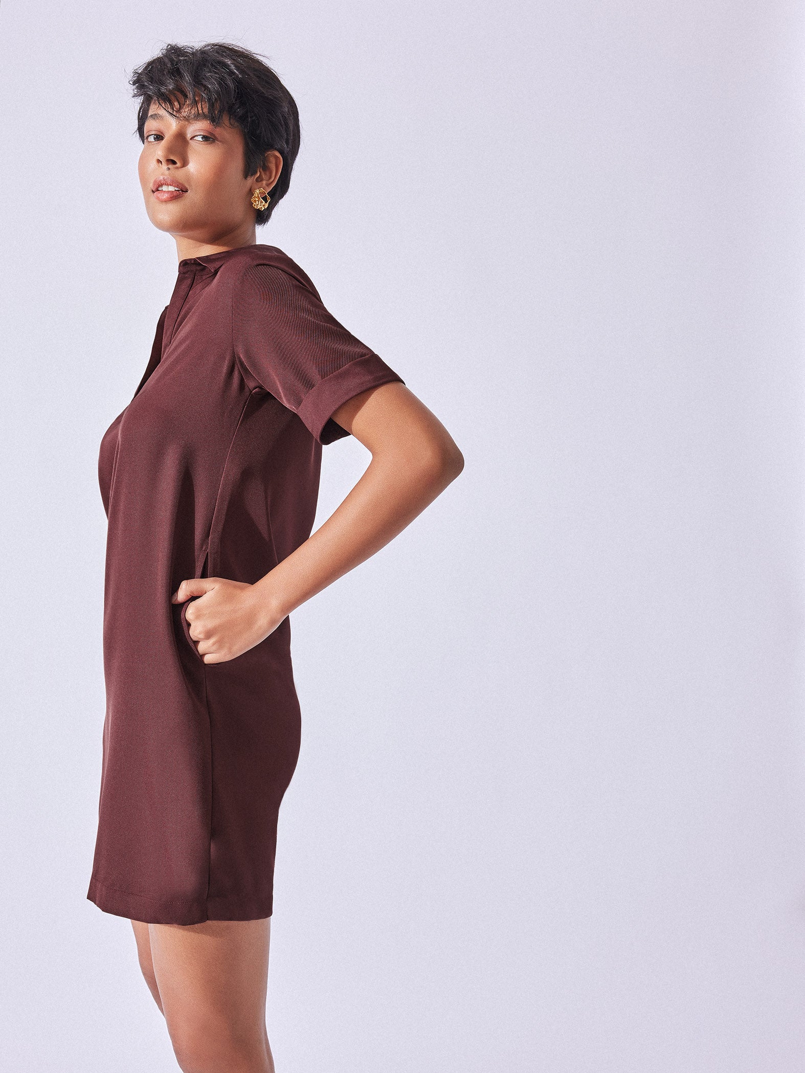 Marsala Mini Shirt Dress