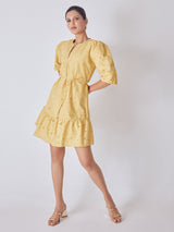 Melon Yellow Schiffli Mini Dress