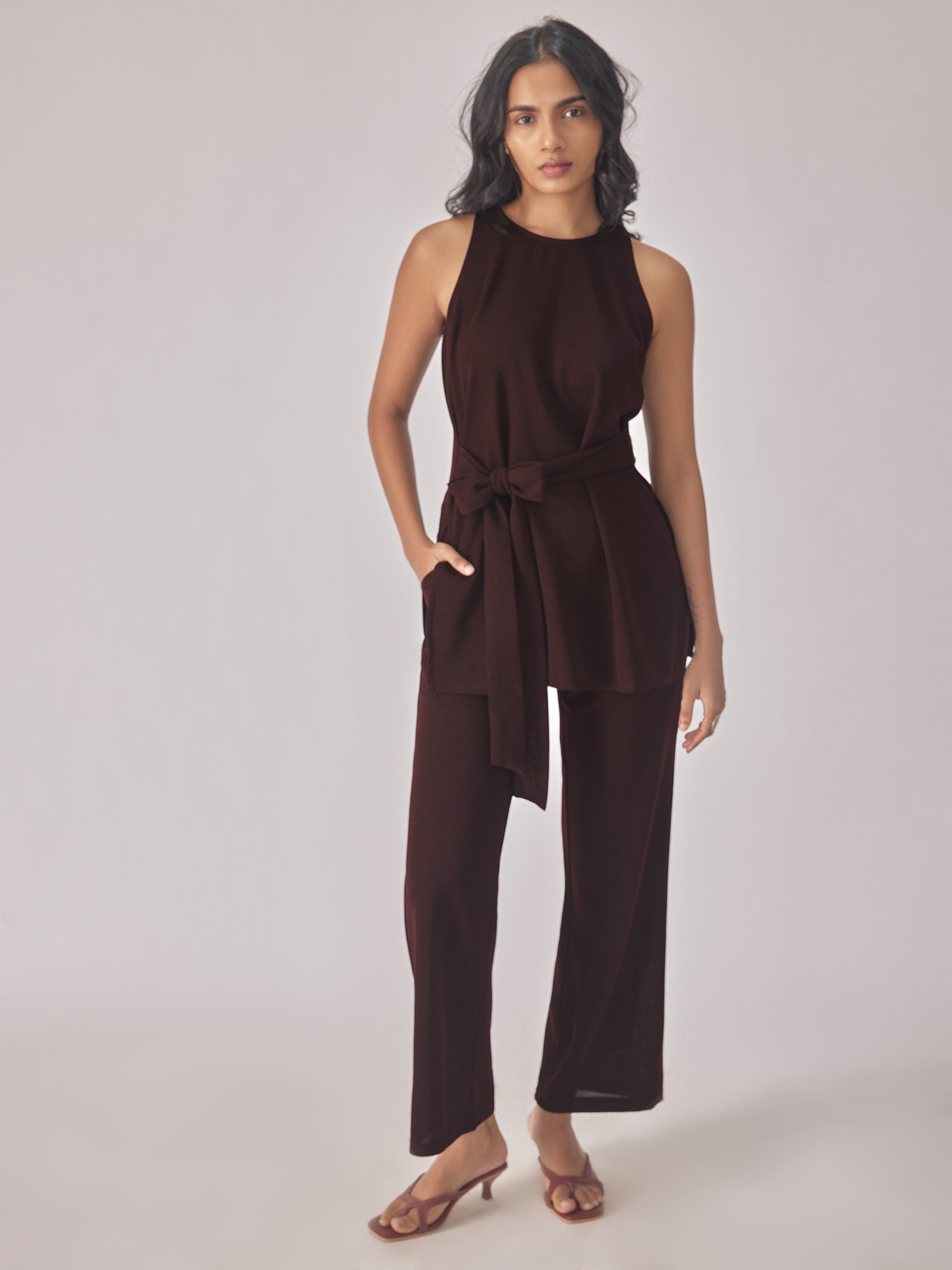 Merlot Knit Front Tie Top