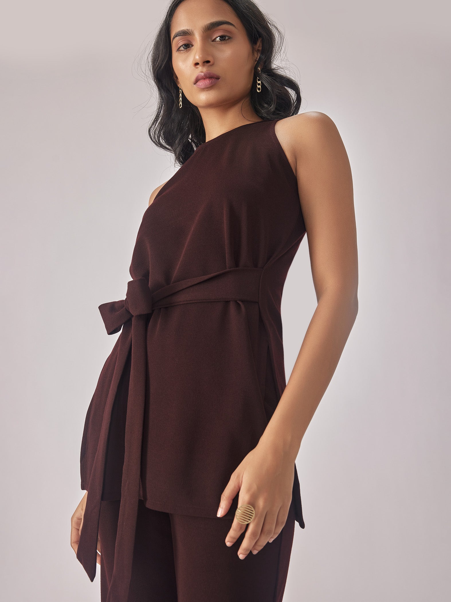 Merlot Knit Front Tie Top