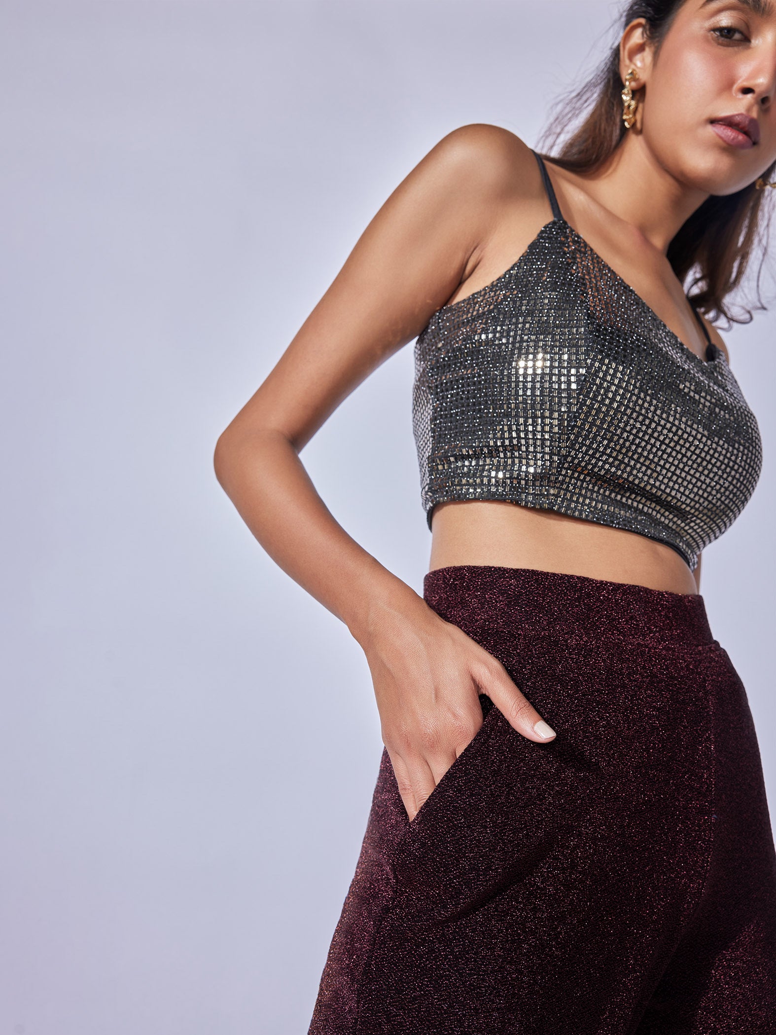 Merlot Shimmer Knit High Waisted Pants