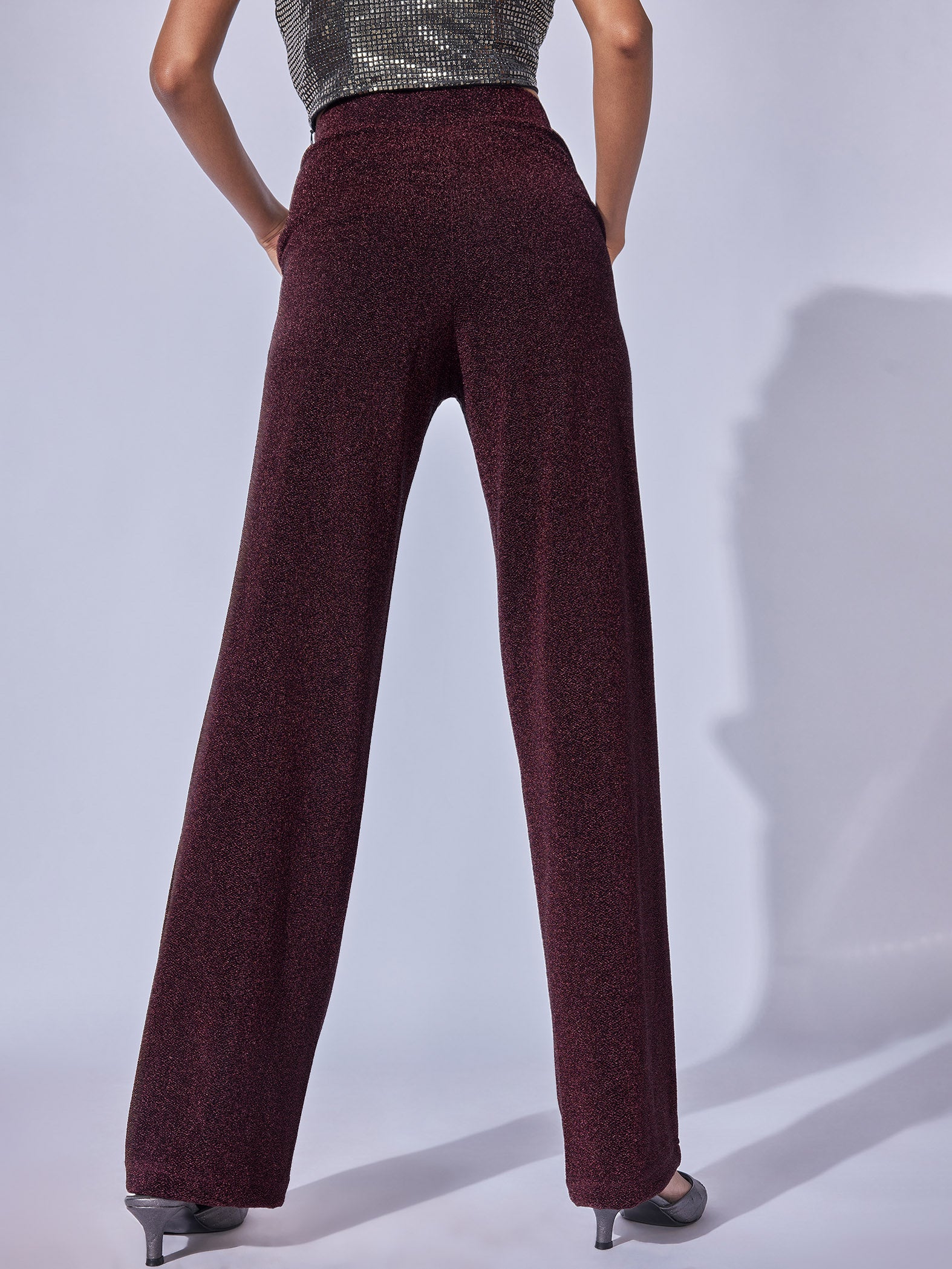 Merlot Shimmer Knit High Waisted Pants