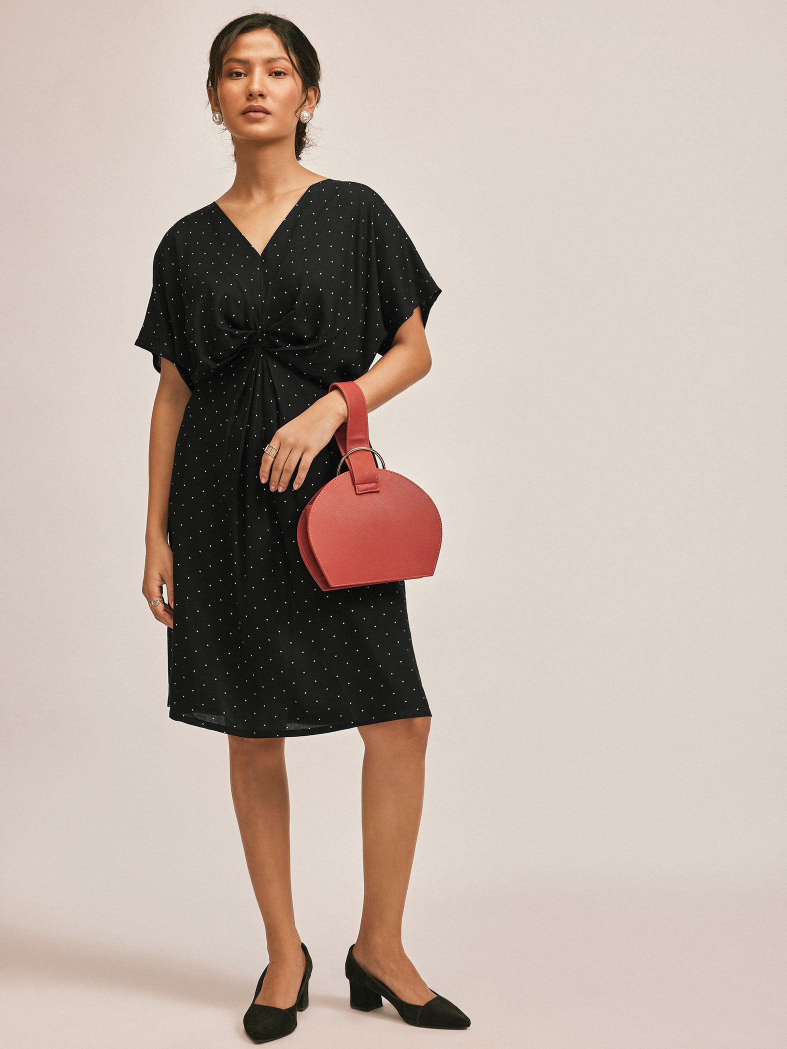 Monochrome Polka Gathered Dress