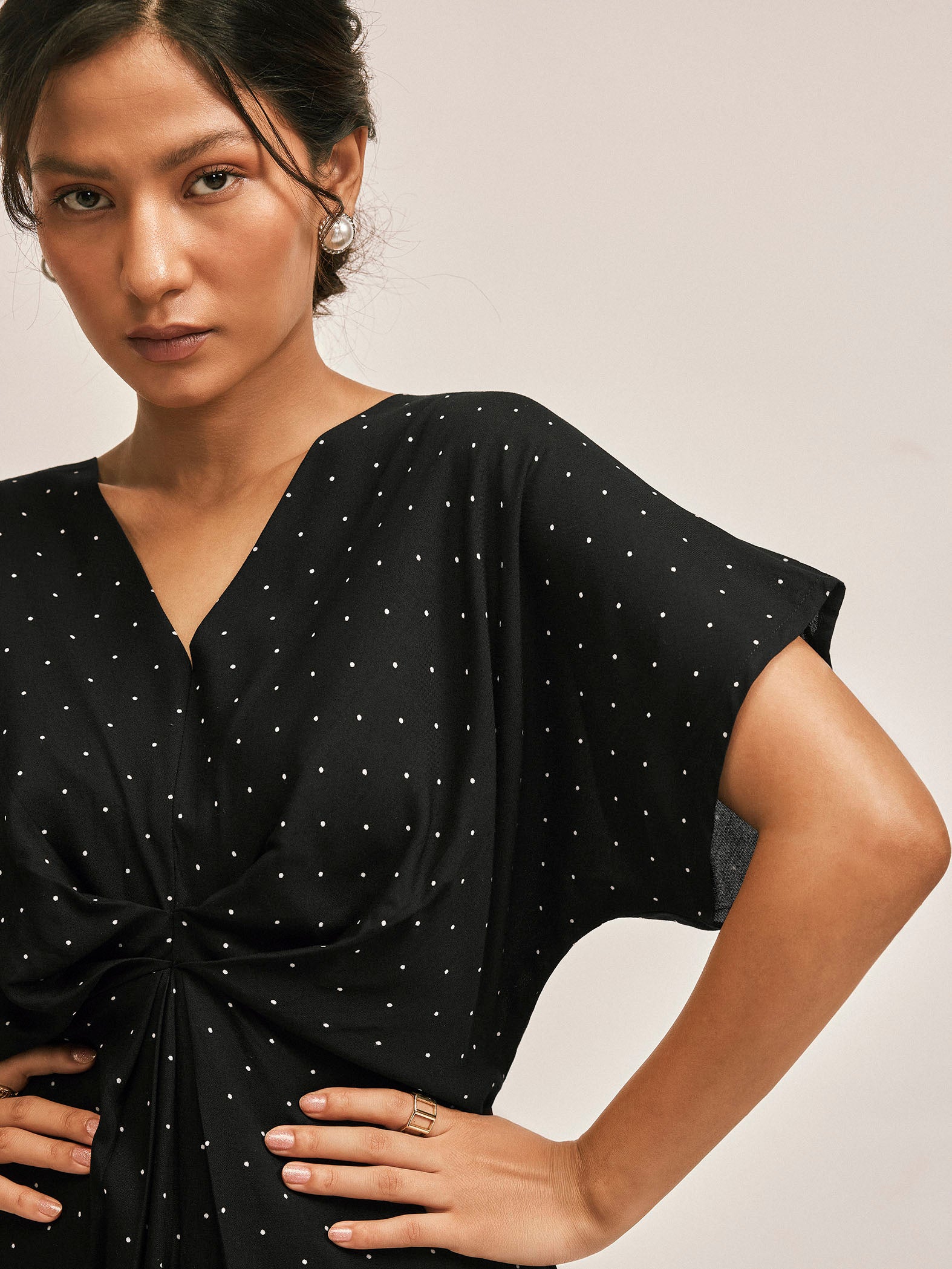 Monochrome Polka Gathered Dress