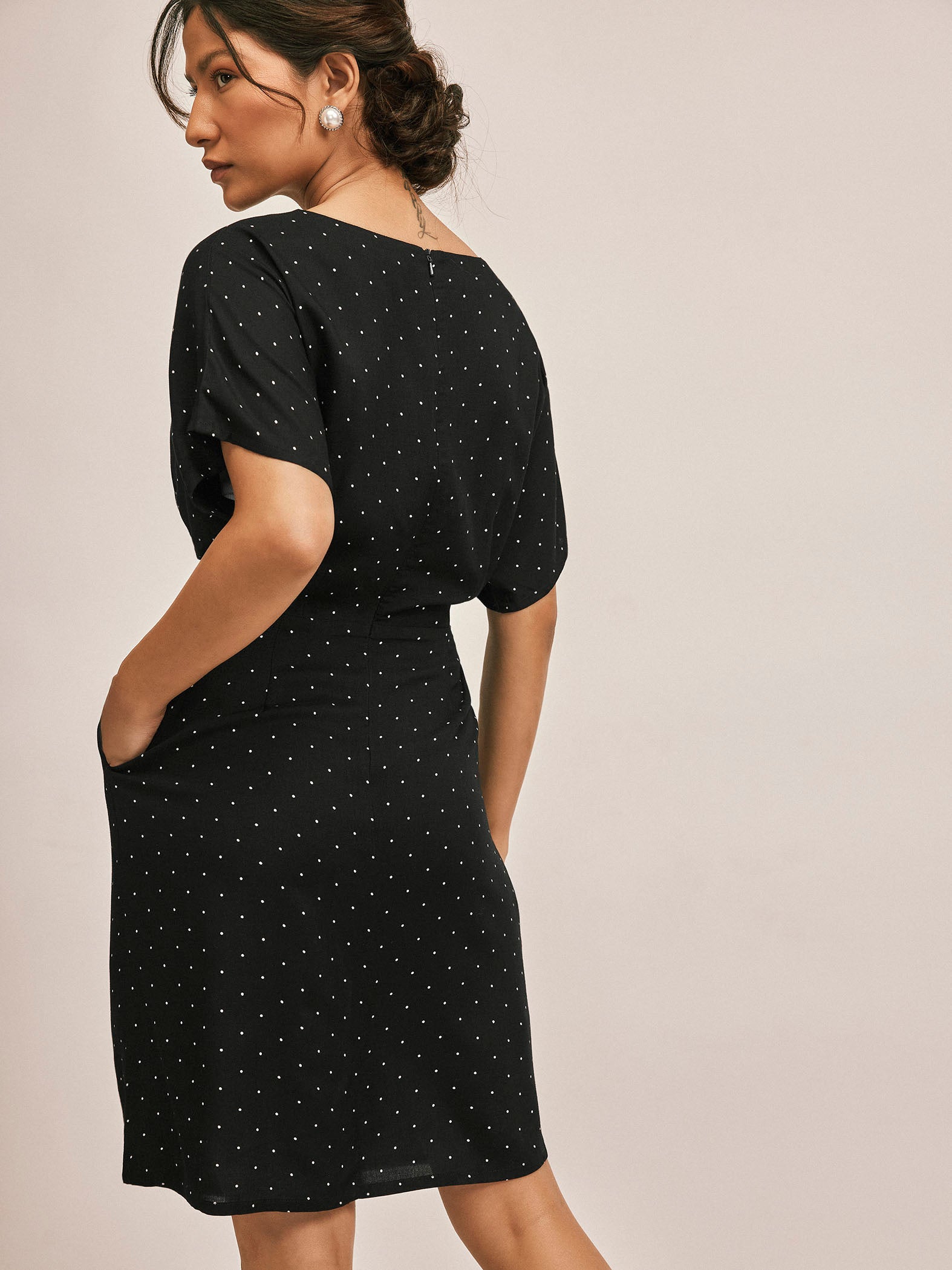 Monochrome Polka Gathered Dress