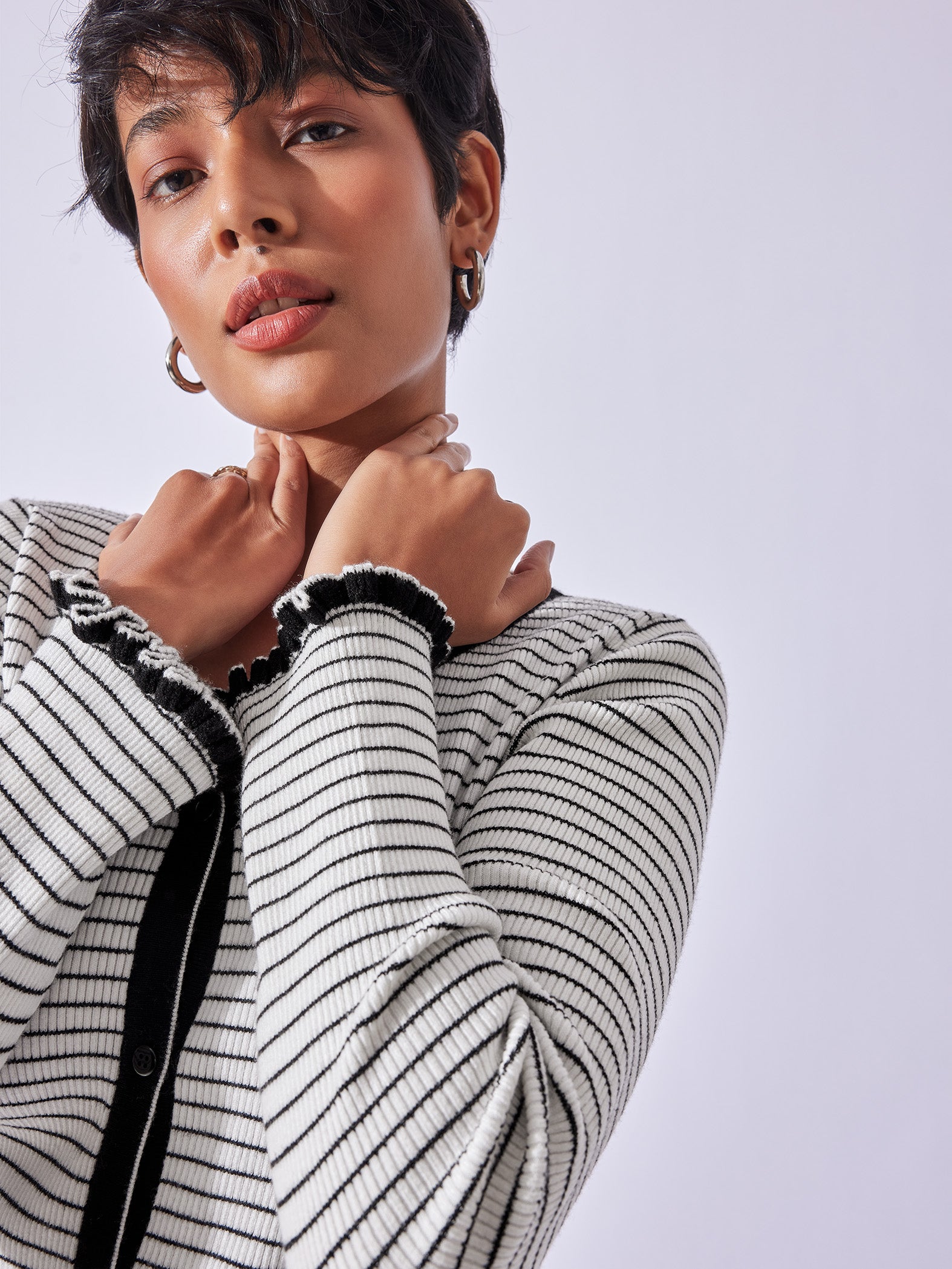 Monochrome Striped V Neck Cardigan