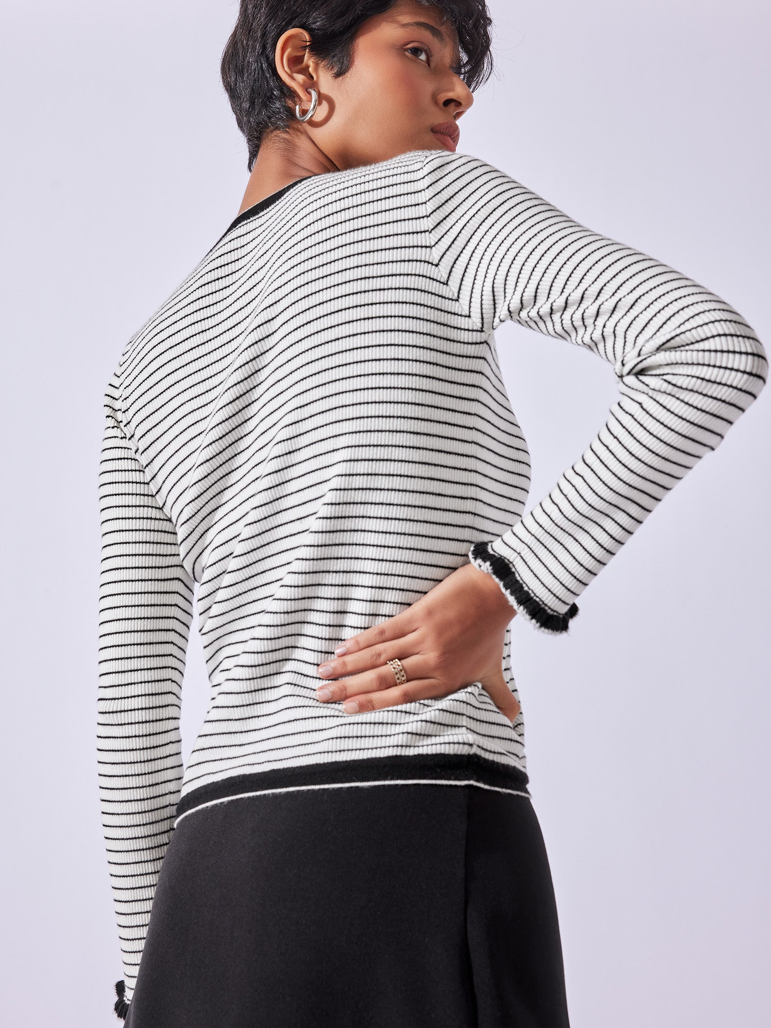 Monochrome Striped V Neck Cardigan