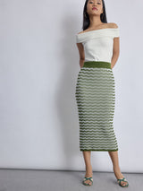 Olive Wave Jacquard Knit Skirt
