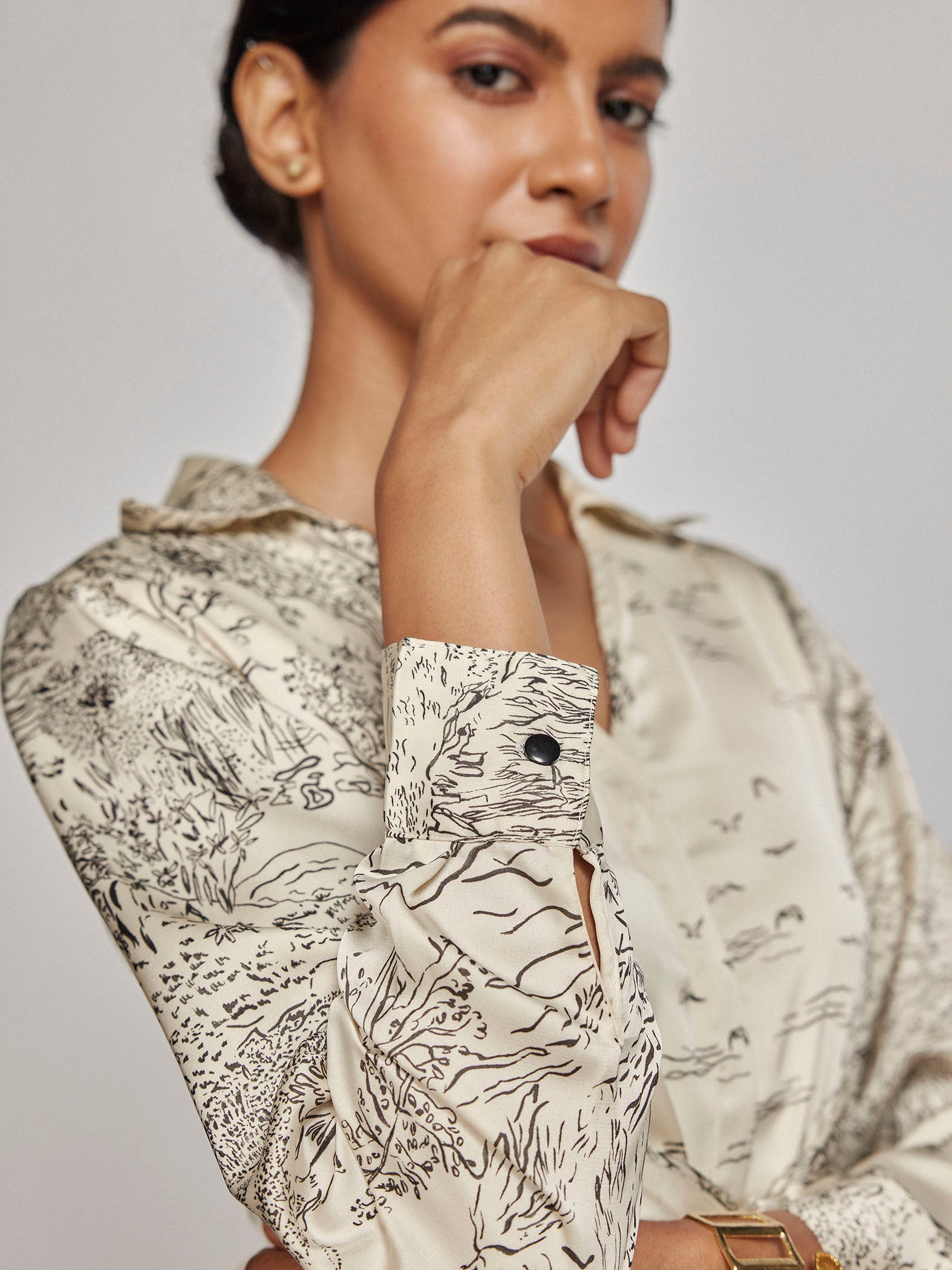 Pearl Satin Printed Shirt Dress