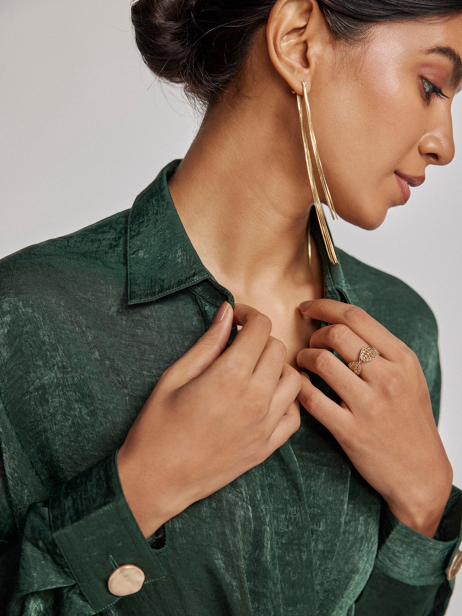 Pine Satin Front Twist Dress