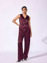 Plum Satin Cropped Waistcoat