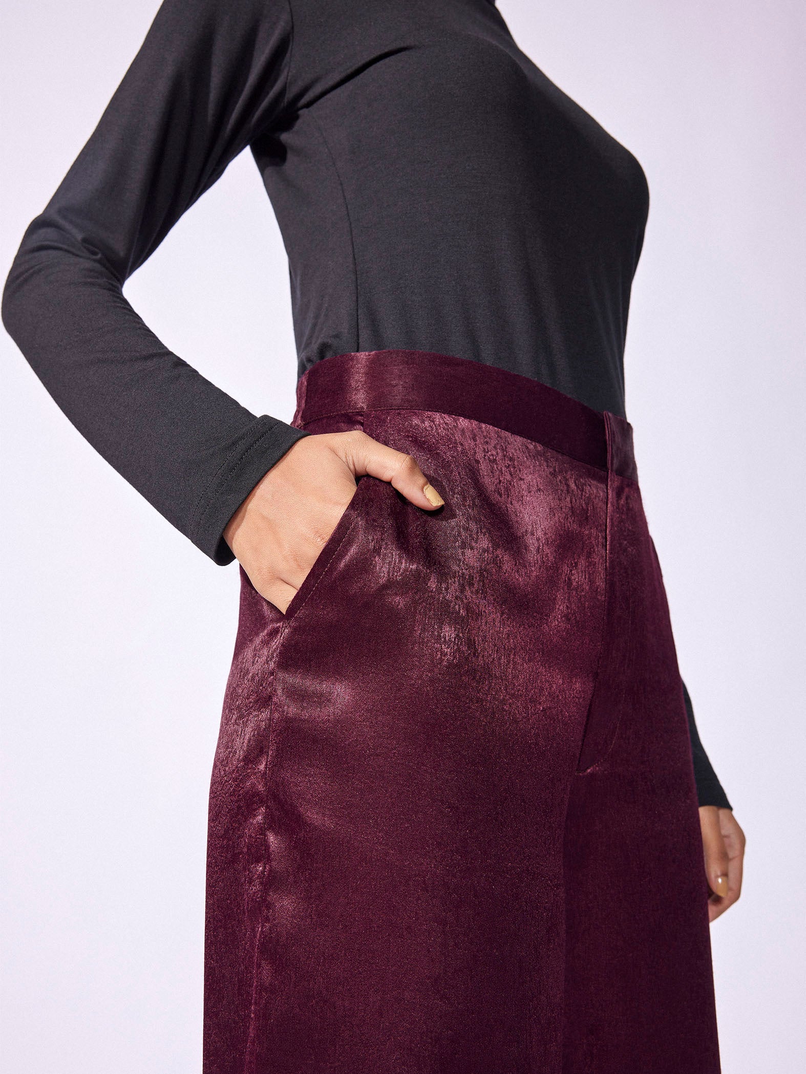 Plum Satin Wide Leg Trousers