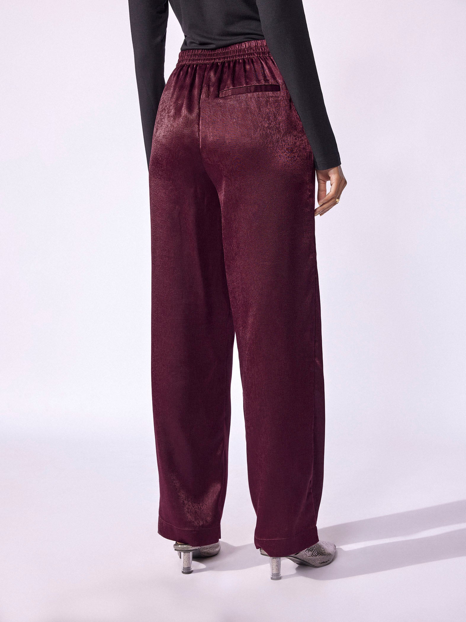 Plum Satin Wide Leg Trousers