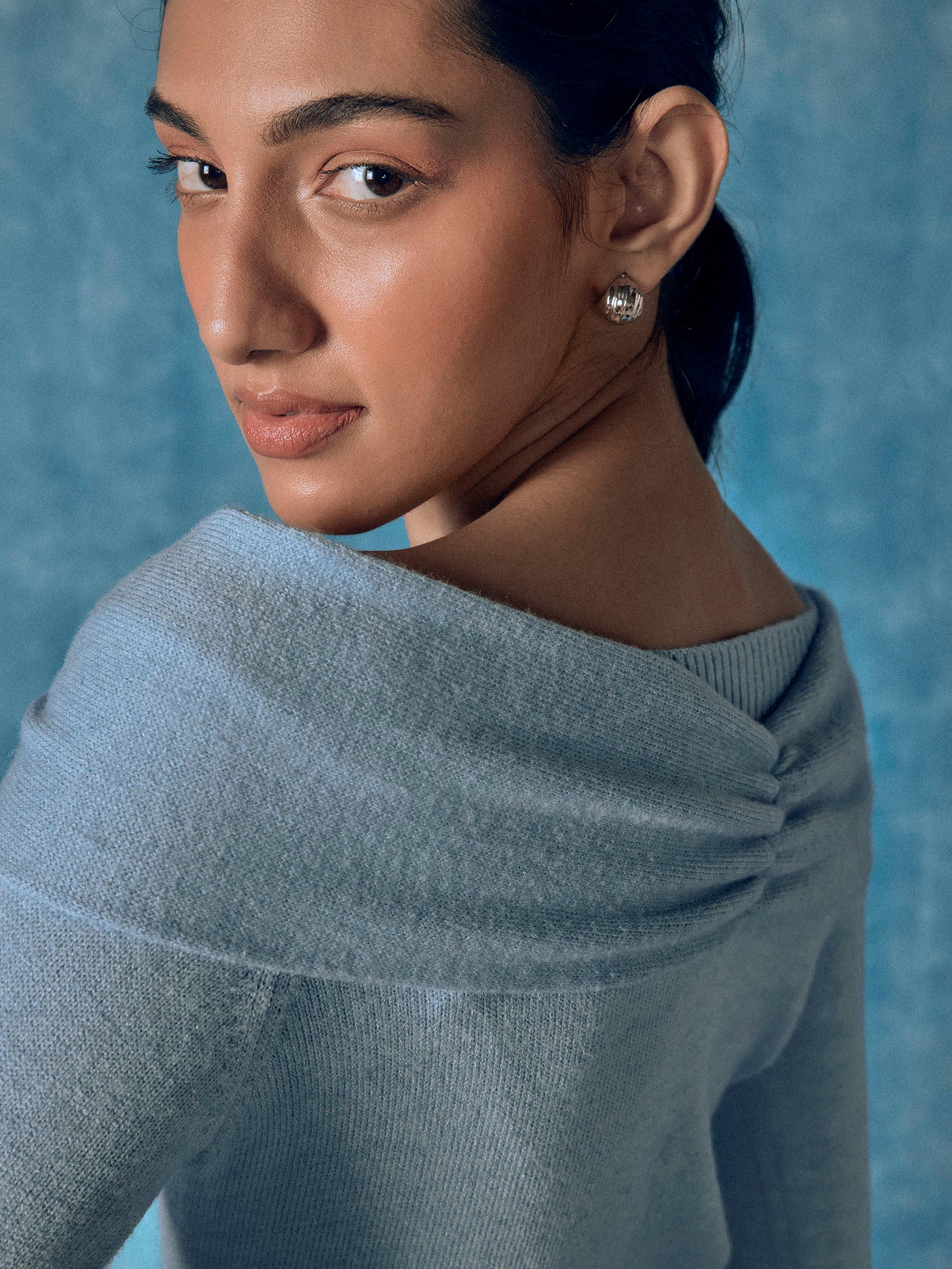 Sky Off Shoulder Shawl Neck Top