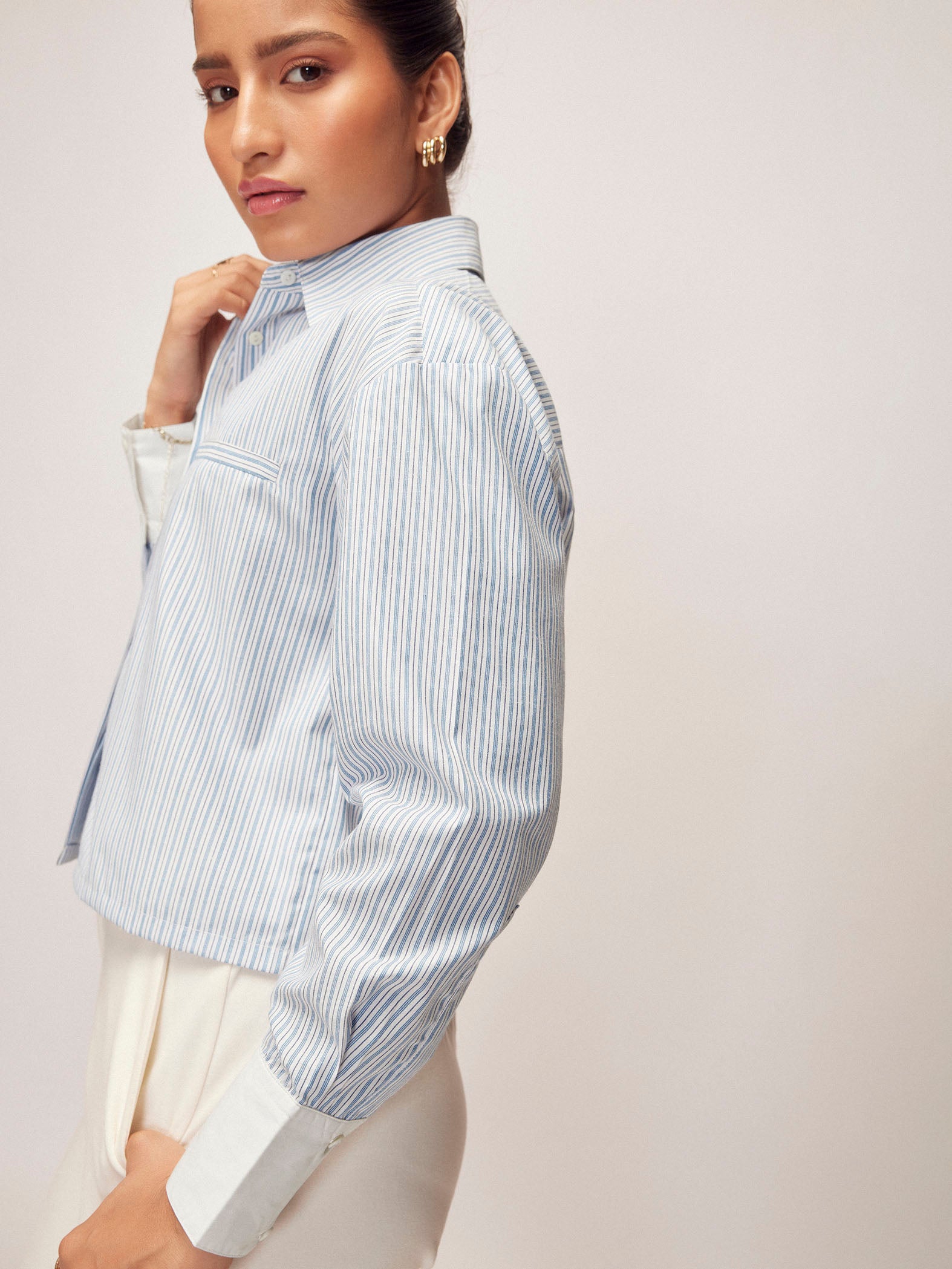 Sky Pinstripe Boxy Shirt