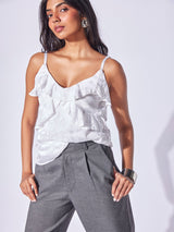 White Burnout Ruffle Cami
